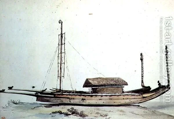  Colored drawings  of a Tahitian Tipairua canoe made by J. Webber,  during Captain Cook's third voyage, in 1776-1780,   