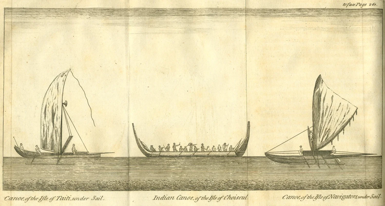  Illustration of three different Pacific canoe style observed by Bougainville at: Tahiti, Choiseul (one of Solomon Islands) and Navigators Islands (Samoa). 1771  In 1768,  Louis Antoine de Bougainville  (1729–1811) was a   French admiral and explorer