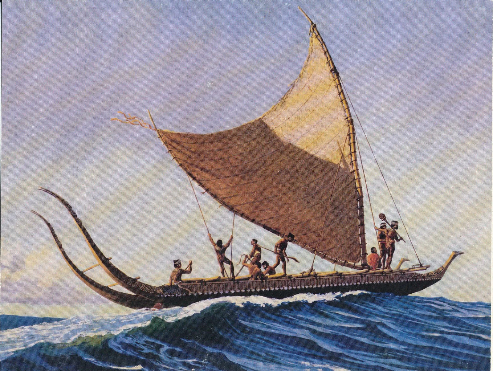  The painting of a “Waka Tou’ua” by Herb Kawainui Kane . 