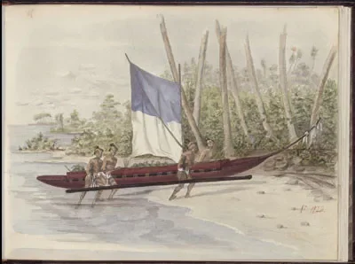  Marquesas islands.  Titled Vaitahue by Charles-Claude Antiq. 1845-47. Vaitahue is the main village and administrative center of Tahuata, the smallest inhabited island in the Marquesas. Known for its fine bone and wood carvings, as well as being one 