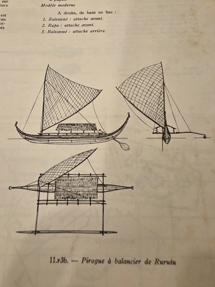  The drawing of a Rurutu  canoe as illustrated in the work of J. Neyret. 