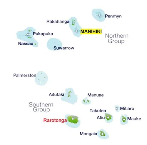  A map showing the location of Manihiki. 