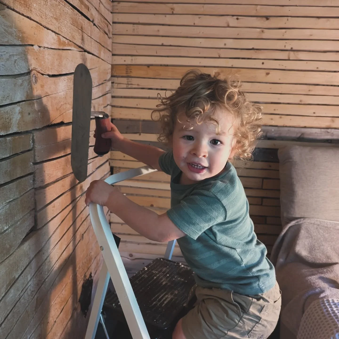 Horse hair plaster is coming along with some &quot;help&quot; from a toddler!