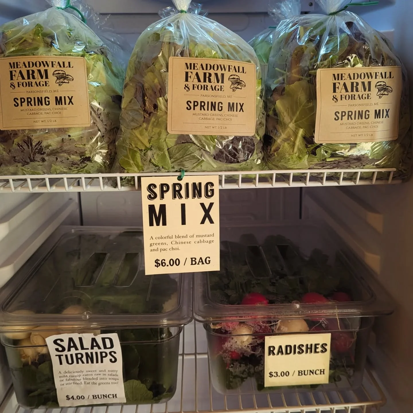 The farm stand is starting to fill up - we have spring mix, radishes and salad turnips now available!