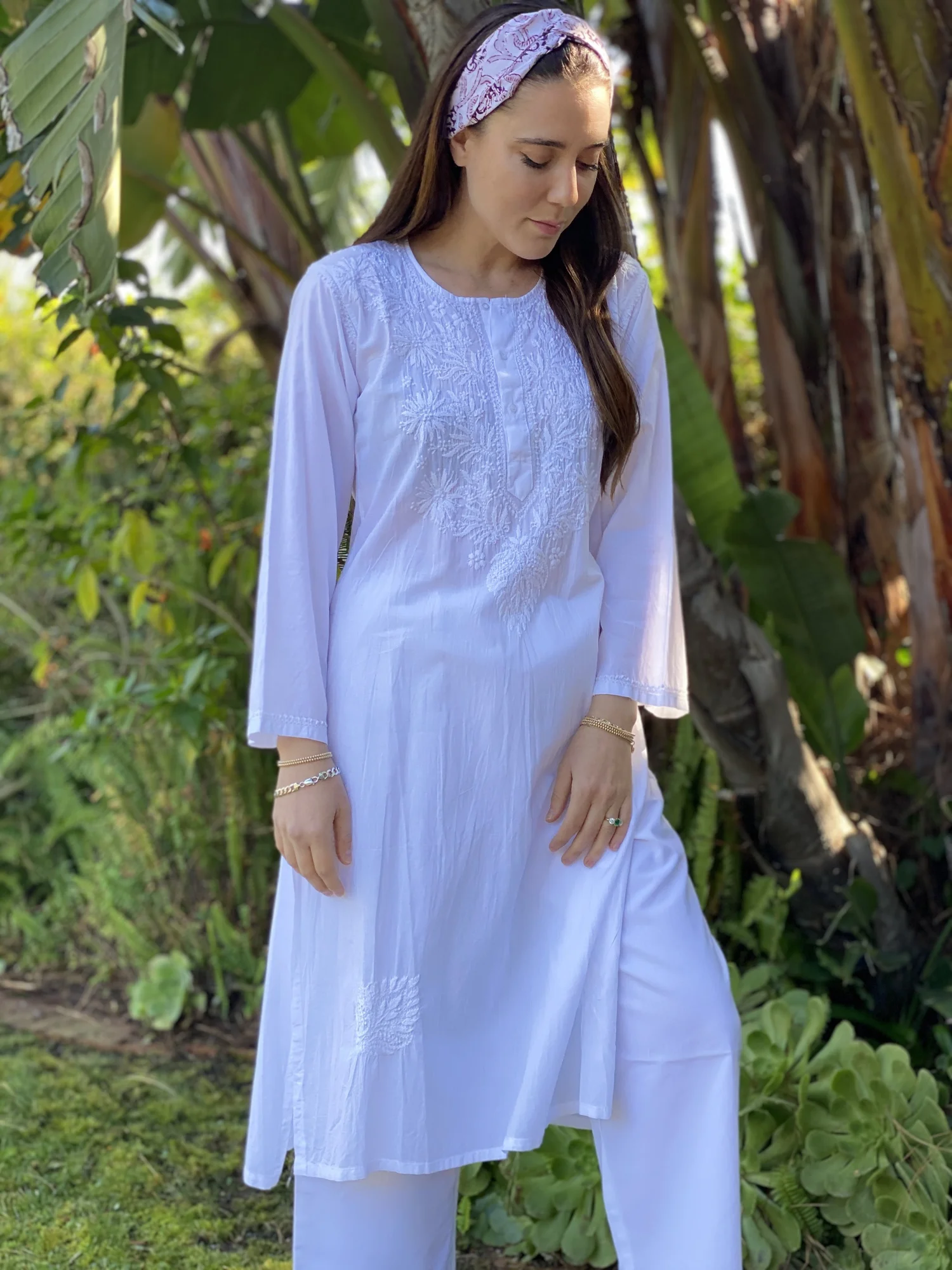 Classic Indian Hand Embroidered Cotton Tunic - LONG -Calf Length Ya Living Classic Indian Hand Embroidered Cotton Tunic - LONG -Calf Length Ya Living