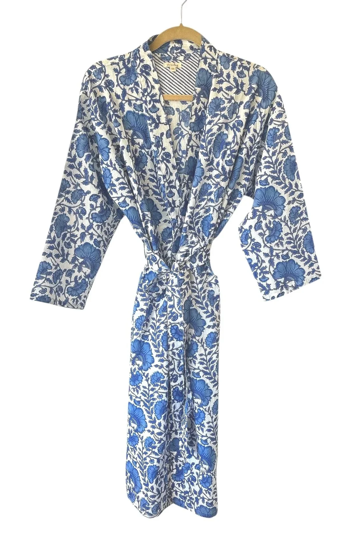blue and white dressing gown SIRPLUS Men's Light Blue Striped Cotton Dressing Gown