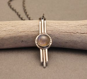 Umbra deco native inspired stone pendant Labradorite Geometric line necklace in bronze or sterling with Moonstone