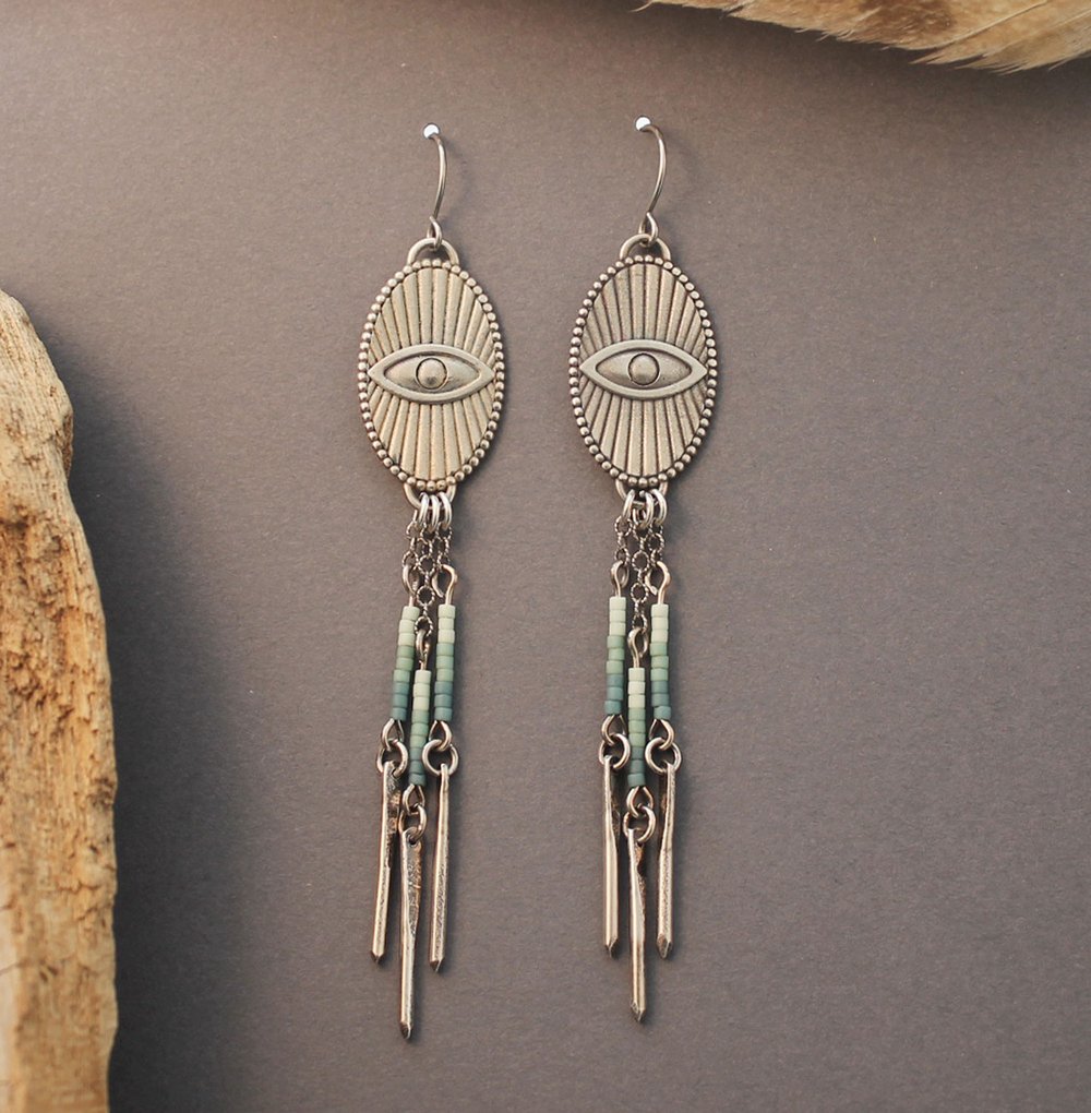 Sophia seeing eye earrings in sterling silver or brass with ombre delica  beads — Crow Jane Jewelry