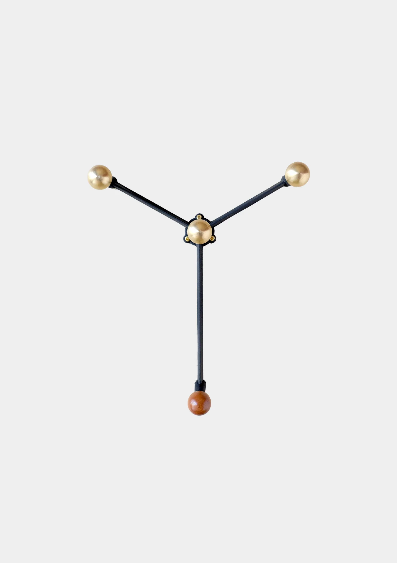 Yoke Wall Hook with 3 brass and 1 wood knob