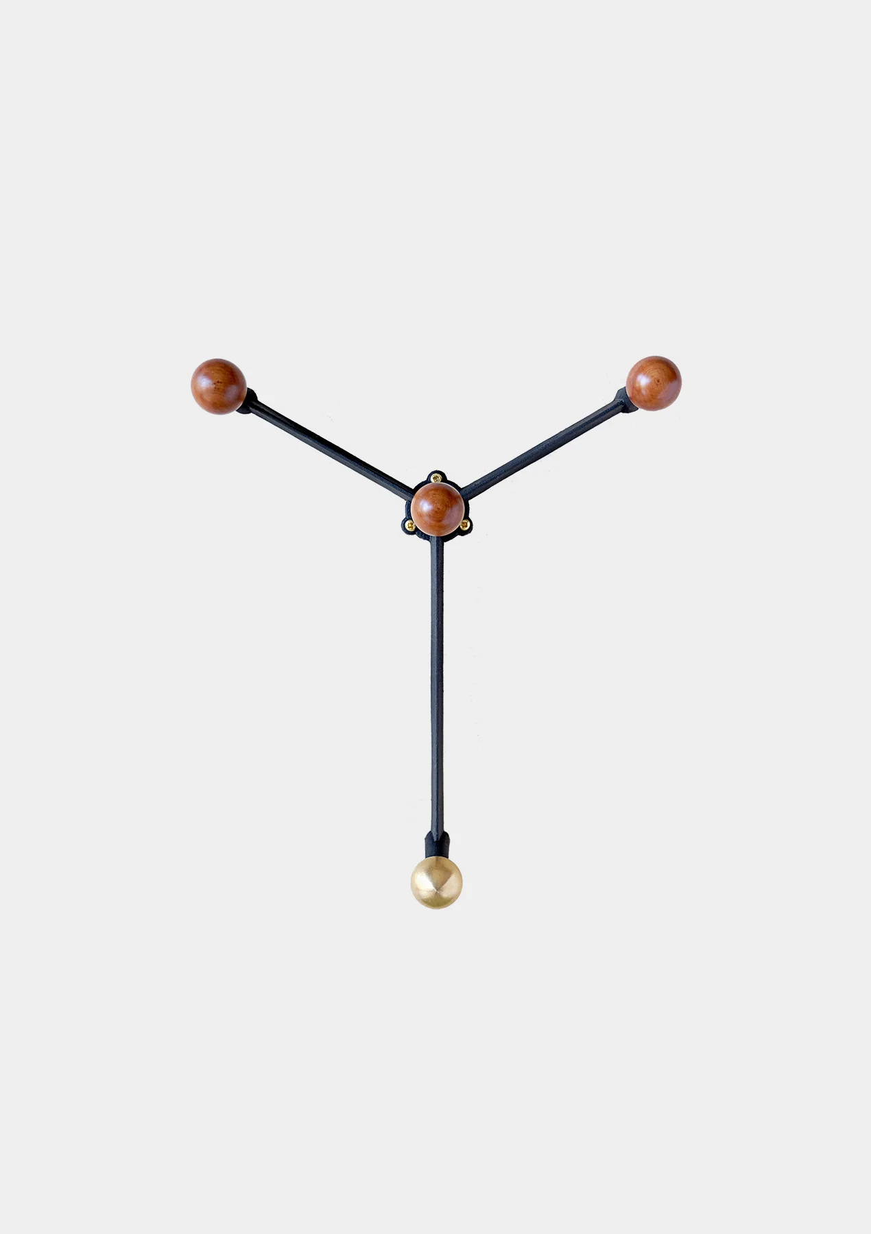 Yoke Wall Hook with 3 wood and 1 brass knob