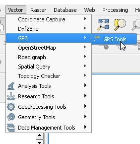 1 - Select the "Vector" layer toolbar, GPS, GPS tools