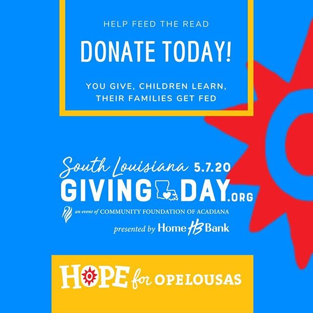 Today is the day! RIGHT NOW, you can help us feed kids and families in our community and help them learn from home by donating at https://www.southlouisianagivingday.org/hfo