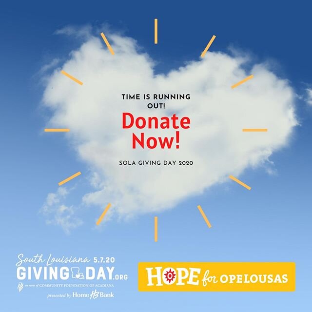 There are just hours left to give! Help us give back in these trying times to those who need it most! You can by going to https://www.southlouisianagivingday.org/hfo and selecting &quot;Donate&quot;
