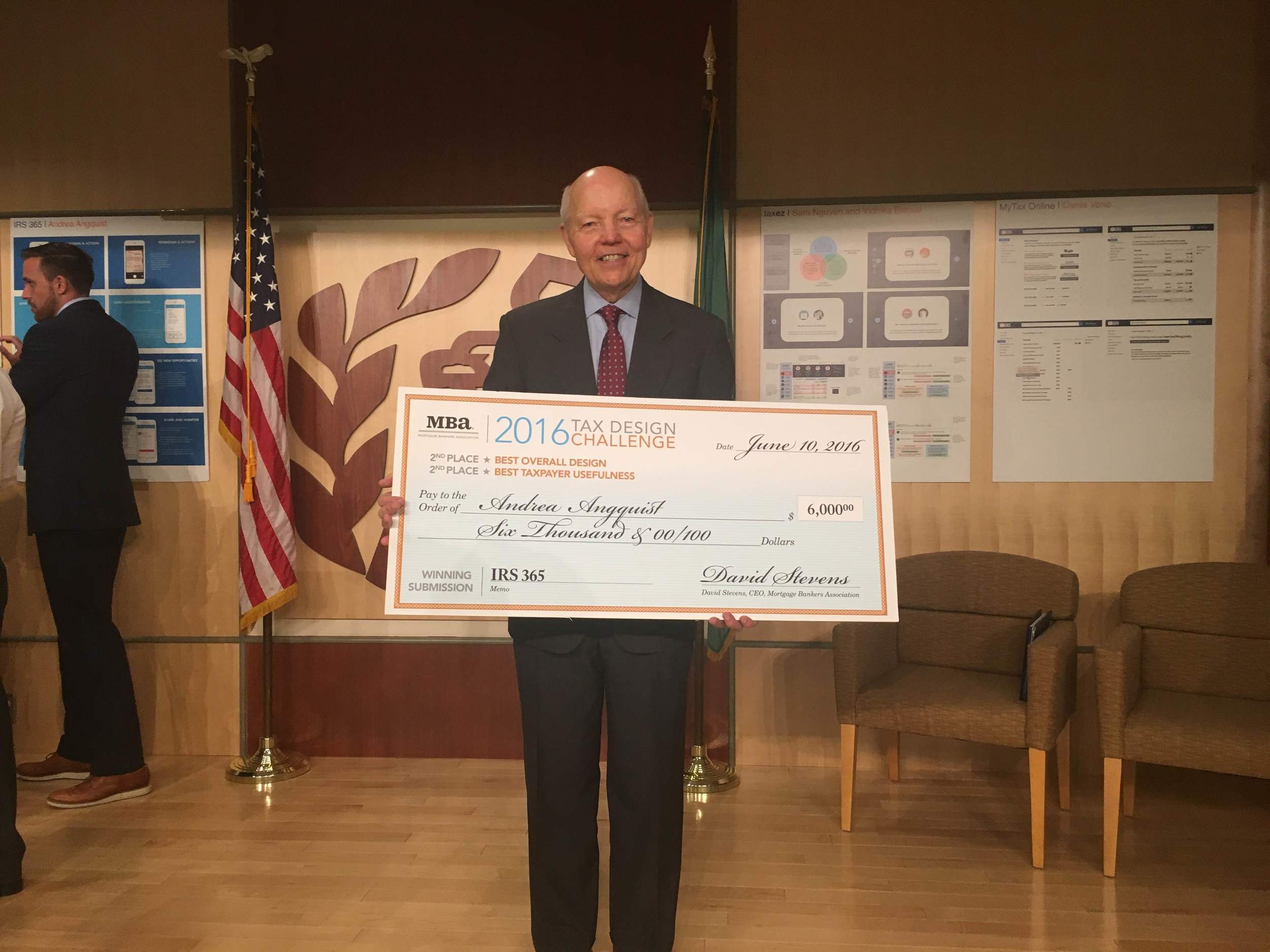 Here's the IRS commissioner with my giant check. Currently the giant check resides somewhere in the IRS main headquarters, but I'd love to bring it home. Ping me if you're ever passing through DC and have room in your luggage;)