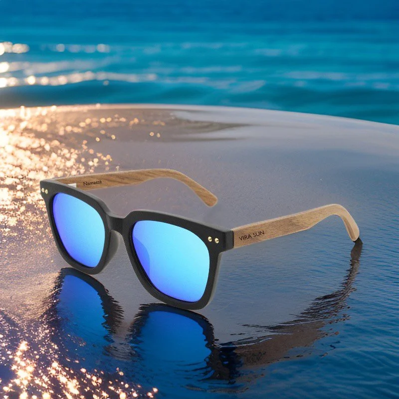 Golden Hour - Matte Black / Blue Mirror / Walnut | VIRA SUN