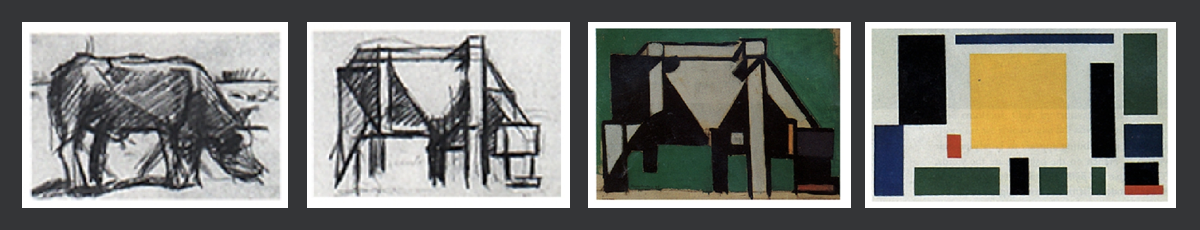 De Stijl painter Theo van Doesburg, Varius studies for The Cow (1917-1918)