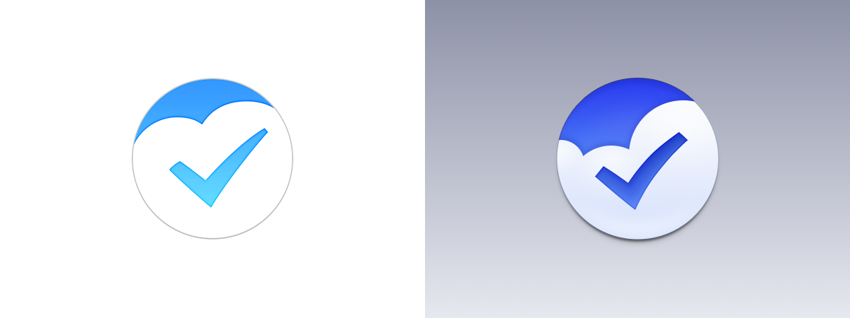 Again on the right is the redesigned icon I made in reference to MetaLab’s Flow app. Notice how reminiscent Metalab’s icon is of Steven Frank from Panic’s Cloud to Butt extension. On the original icon, the border is incorrectly rendered, with grey around the entire circumference. On my version, the blue area has the correct blue border. I also improved the glyph shape and the proportions of the cloud.