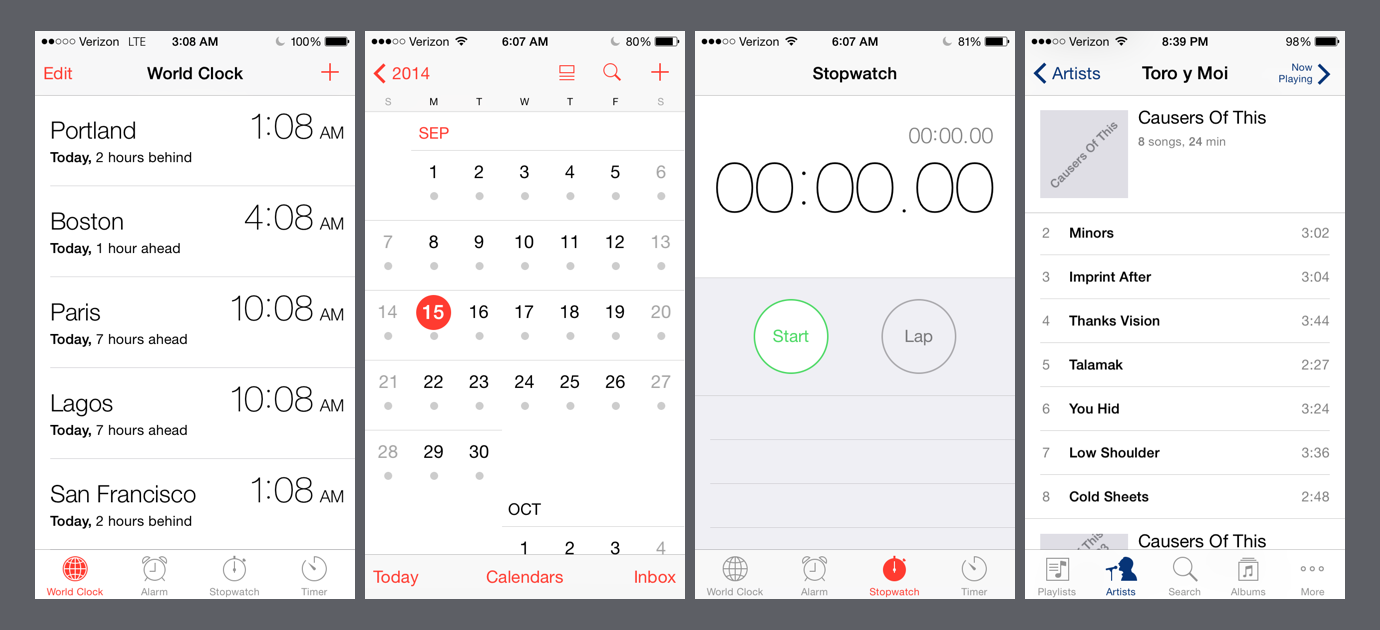 iOS 7 and 8 are dominated by vast canvases of white. Needless to say they are entirely sterile.