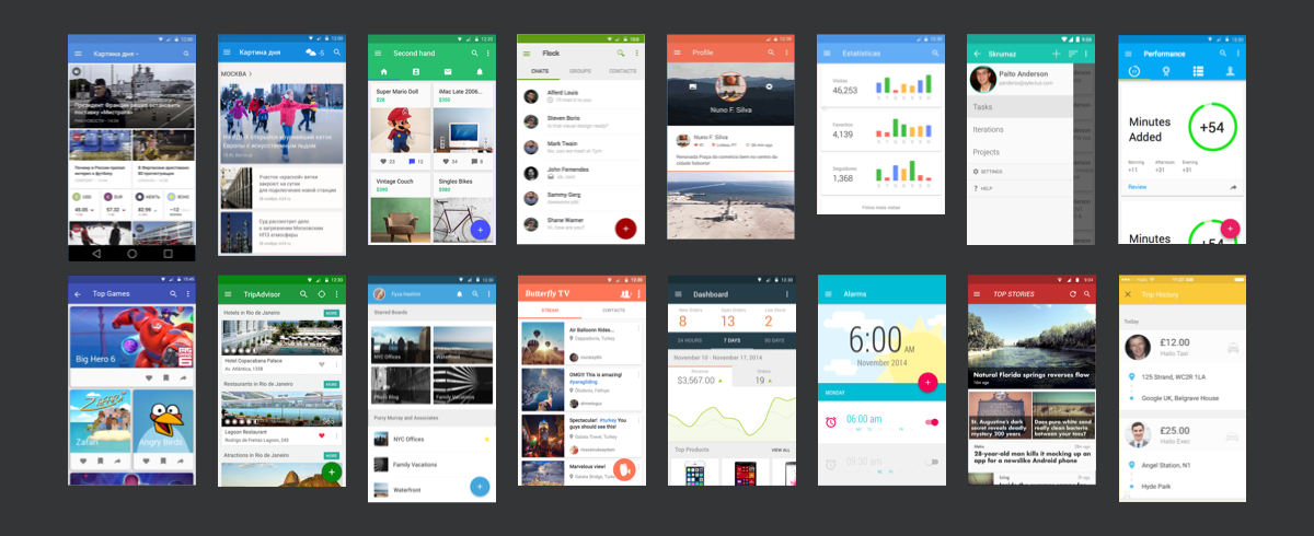 The "greater expressive range" of Google's Material Design amounts to a change in UI tint color between one app and the next.