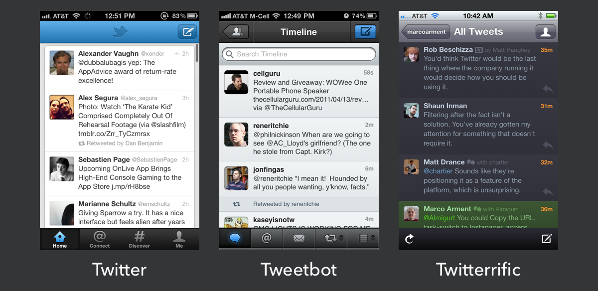 Twitter, Tweetbot and Twitteriffic all used to stand out from each other, and from their competition.