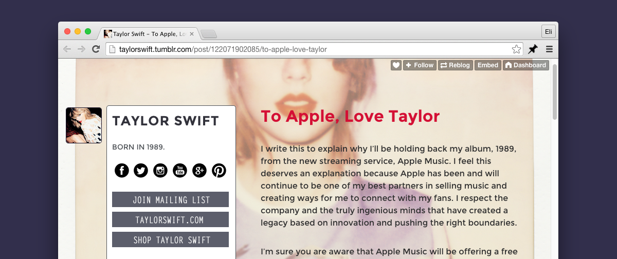 Swift's love letter to Apple.