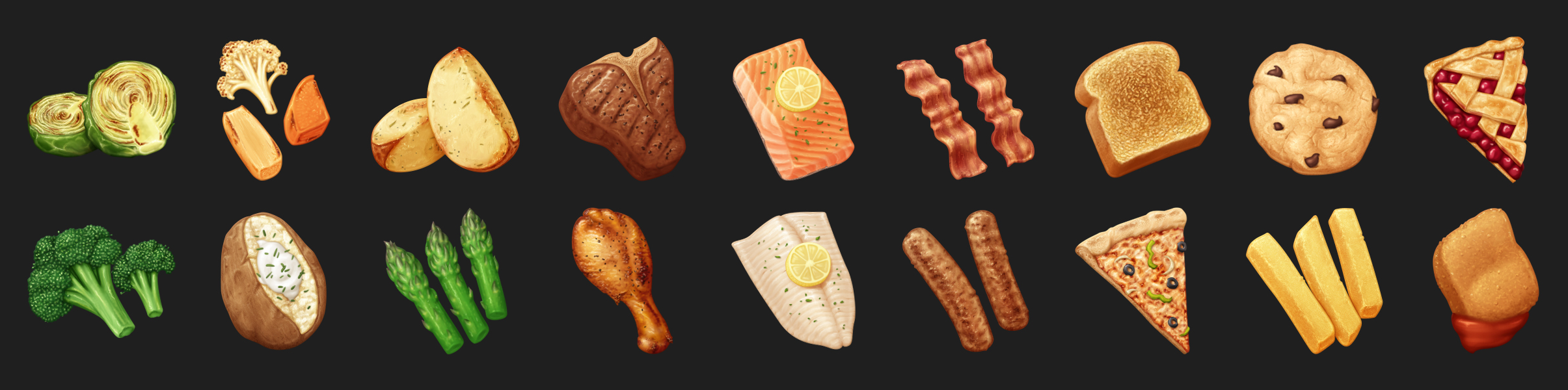 Detailed food category illustrations.