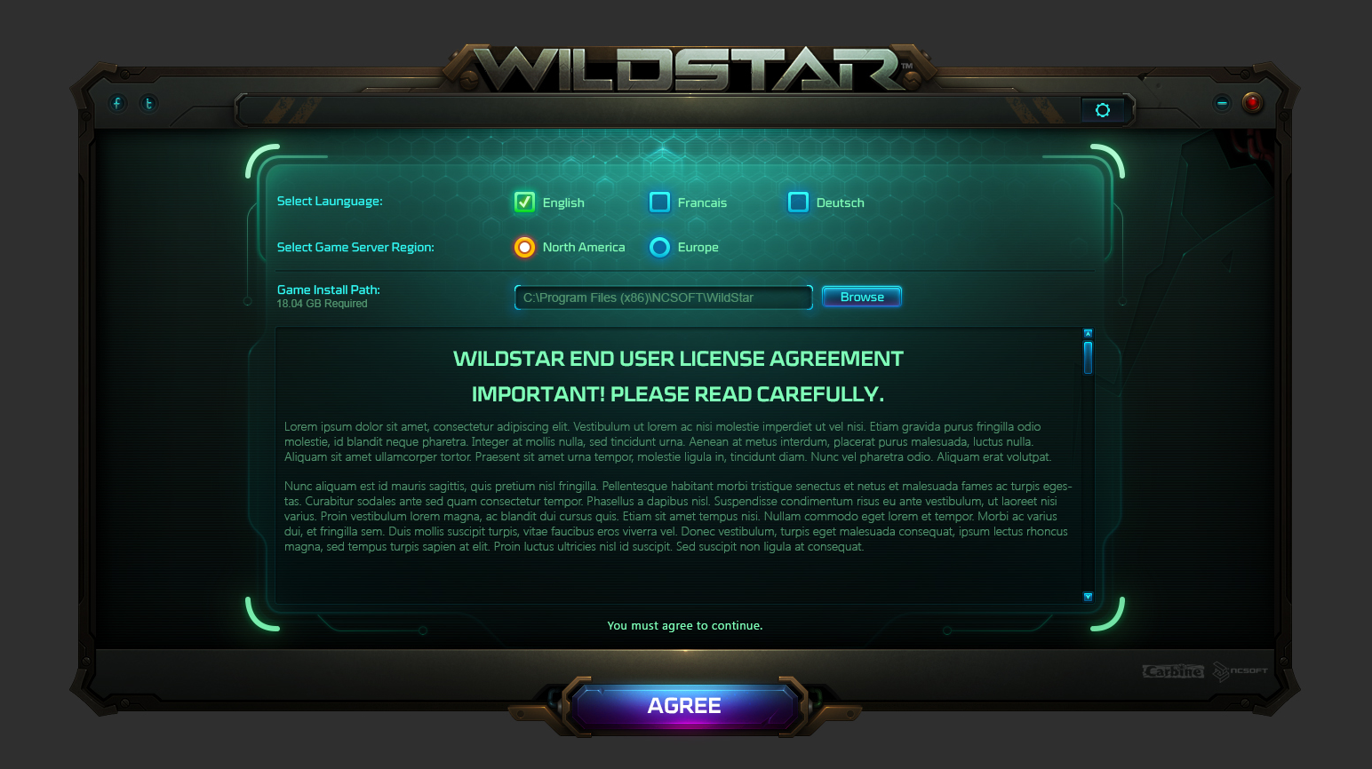 Wildstar installation screen.
