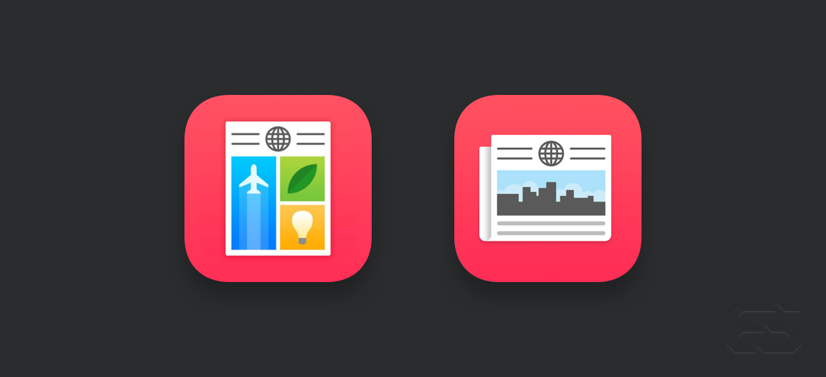 Apple News' second iteration seems more appropriate in that it makes better skeuomorphic reference to the traditional form of newspapers, but loses some of the character of the original approach.
