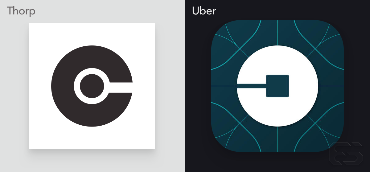 The glyphs for Ash Thorp's Collective Podcast and Uber's icon.