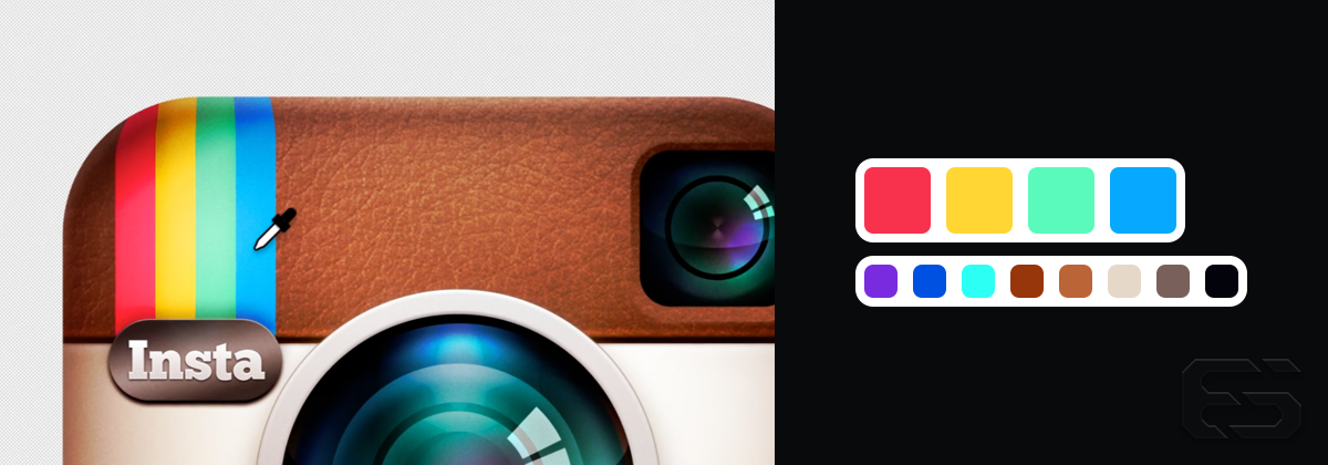 Left: an image from the new icon's launch video. Right: the colors that Instagram might have possibly sampled from the original icon.