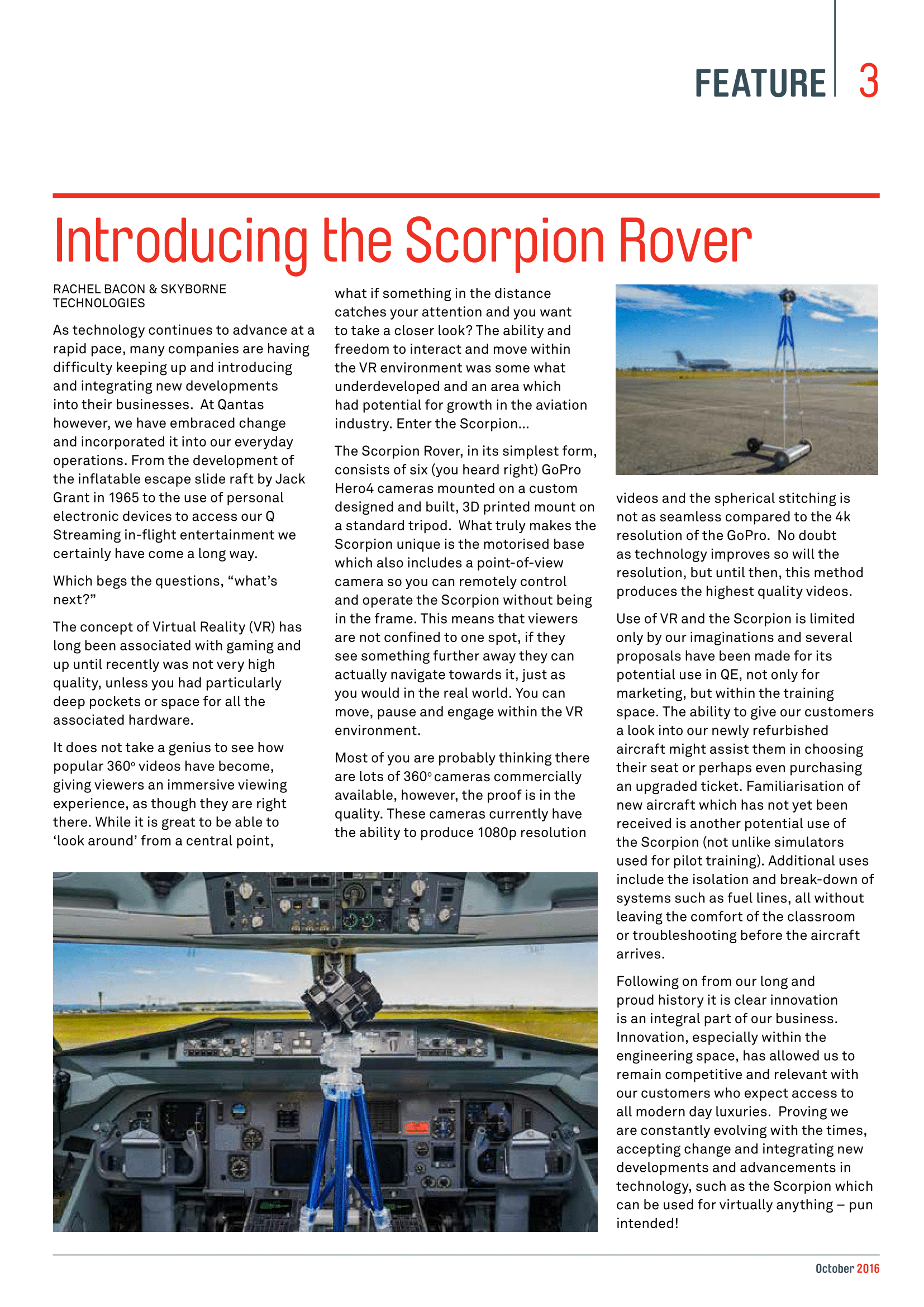 Skyborne technologies 'scorpion' vr rover product featured in qantas qtechtalk october 2016
