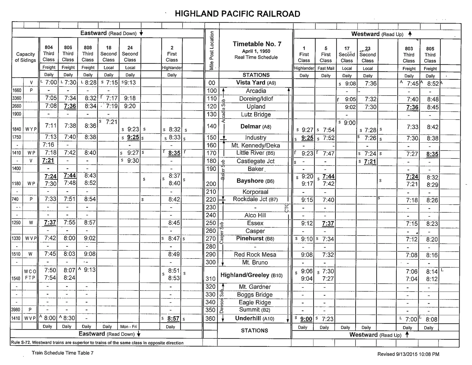 Timetable 7 Click on the timetable for larger image.