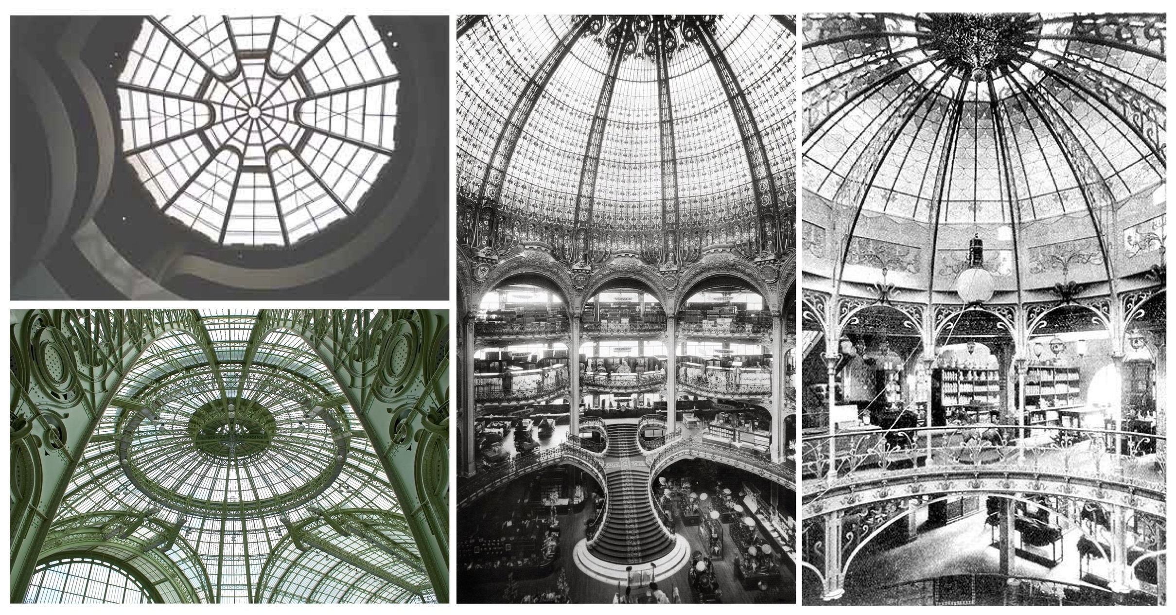 Paula Alaszkiewicz, slide from 'The Labyrinth of Fashion Display,' 2017 The Guggenheim Museum (Top Left); The Grand Palais (Bottom Left); The Galeries Lafayette (Centre); Printemps (Right)