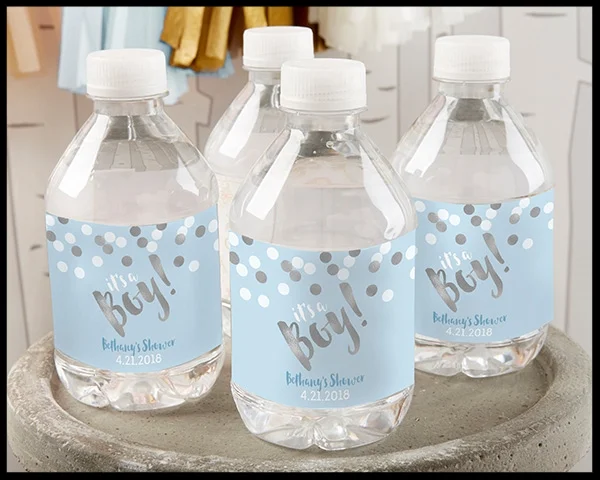 Blue Silver Baby Shower Water Bottle Labels Personalized It S A Boy Graceful Events