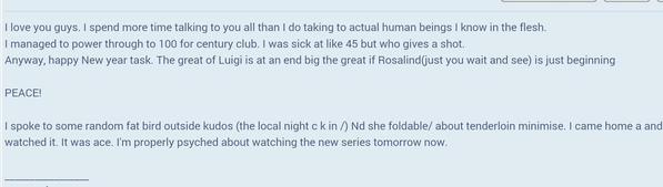 The infamous Tenderloin Minimise post that earned me the nickname Drunkalilly, two New Years ago. The only bit I'm embarrassed by is describing the lovely young lady I met at a kebab van as a "fat bird."