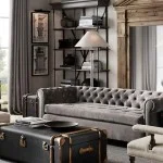 Designer Miles Redd used this mix of an elaborate wallcovering, a strongly graphic painting, and a bold Ikat fabric.
