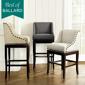Swivel seats are a nice option, and the stylish Marcello from Ballard is very comfy with many fabric choices.