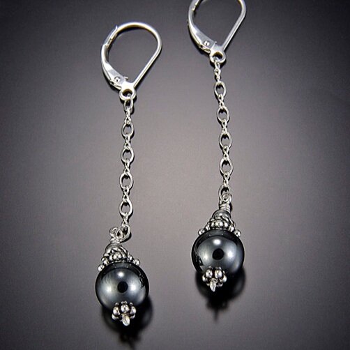 Earrings Drop in Precious Precious Stone Hematite