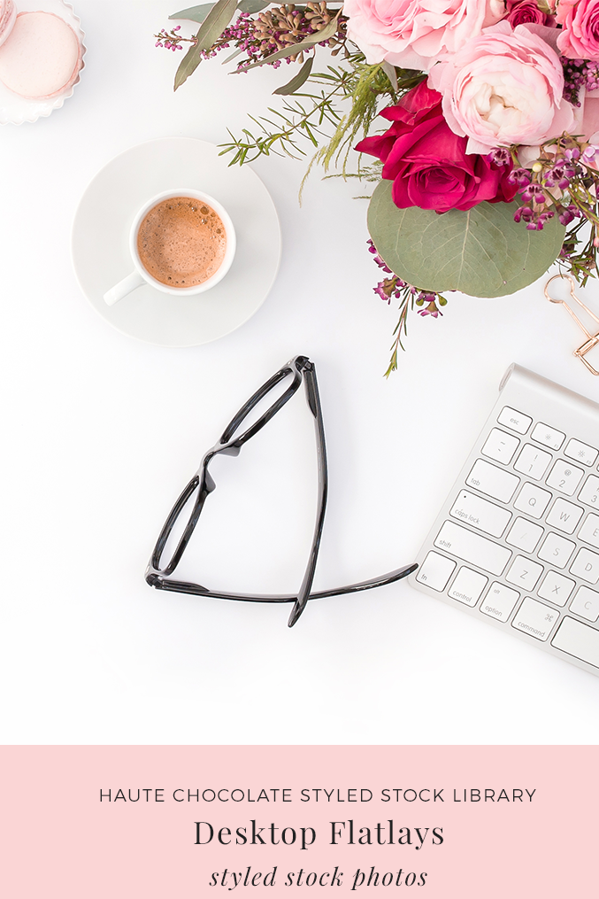 Stylish and feminine styled desktop stock photos from the Haute Stock Library feature pink, red and gold props. Don't you wish your desk could look like this every day?