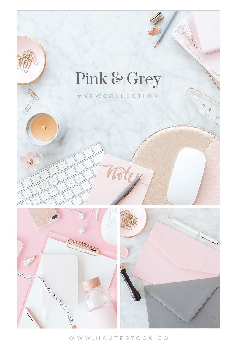 Haute Stock's Pink & Grey collection features a combination of pink and grey workspace, stationery, and fitness images that create a feminine styled stock collection perfect for your brand. Click to get a preview of this Haute Stock collection!