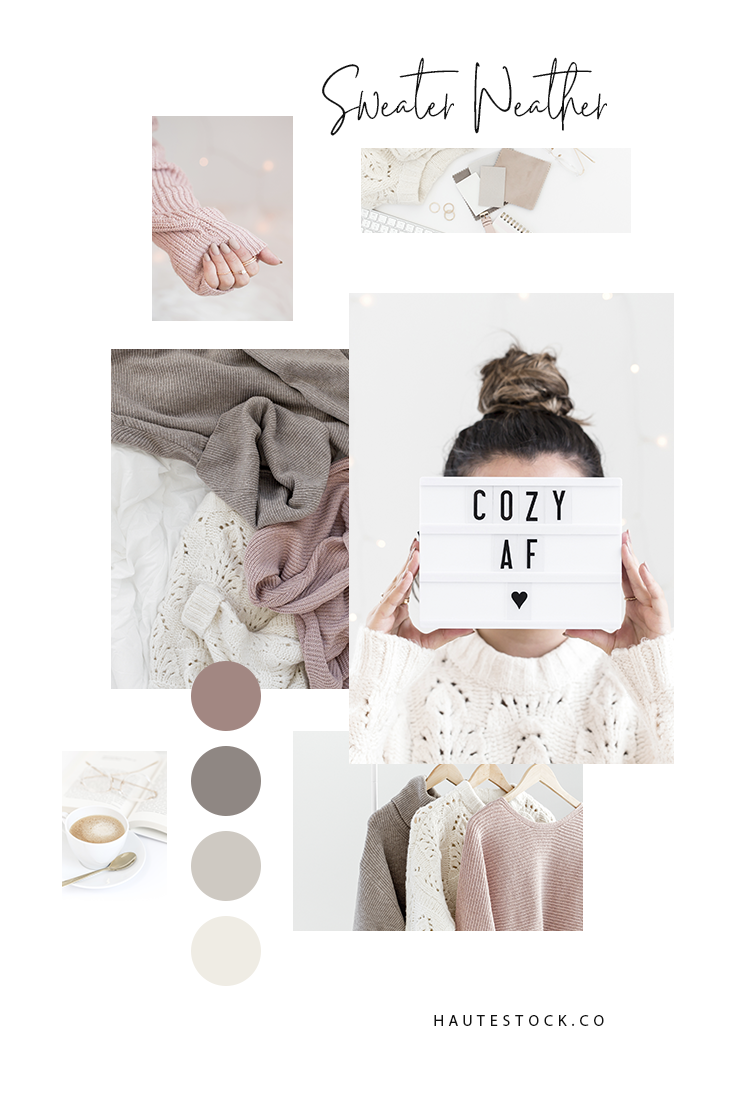 Haute Stock Lifestyle Photography - Sweater Weather Collection is all about the cozy, neutral feels in a soft brand palette of pink, taupe and beige.