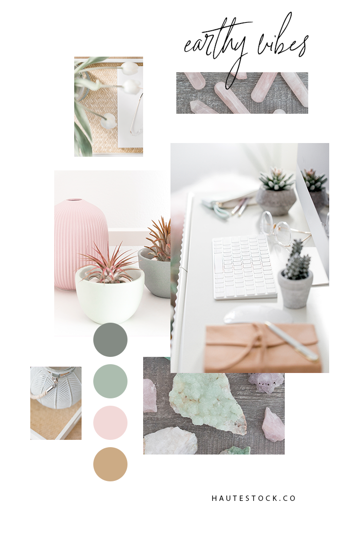 These earthy images from Haute Stock are the perfect palette of dusty pink, sage green and taupe. They feature organic elements in a serene workspace and crystals for healing. Click to view the entire collection.