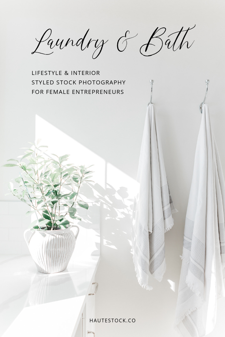 Laundry room and bathroom styled stock photos for women entrepreneurs. These modern and luxurious stock photos feature a light and airy laundry room and white and grey marble background. They're perfect for lifestyle bloggers, realtors, home stagers…