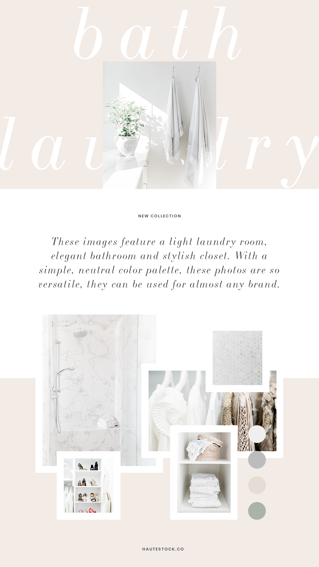 Beautiful, neutral home interior styled stock photos for women business owners, realtors, interior designers, and home organizer from Haute Stock. Click to preview the entire Laundry & Bath collection.