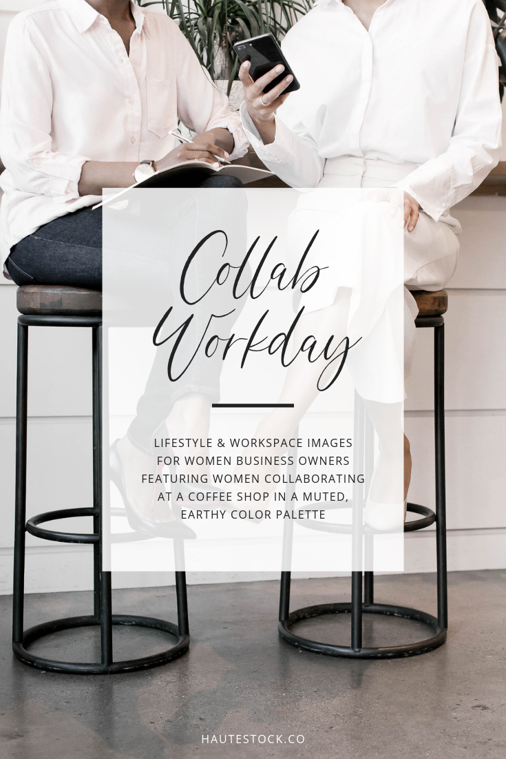 Collaboration workspace and lifestyle images for women business owners featuring a muted earthy color palette from Haute Stock!