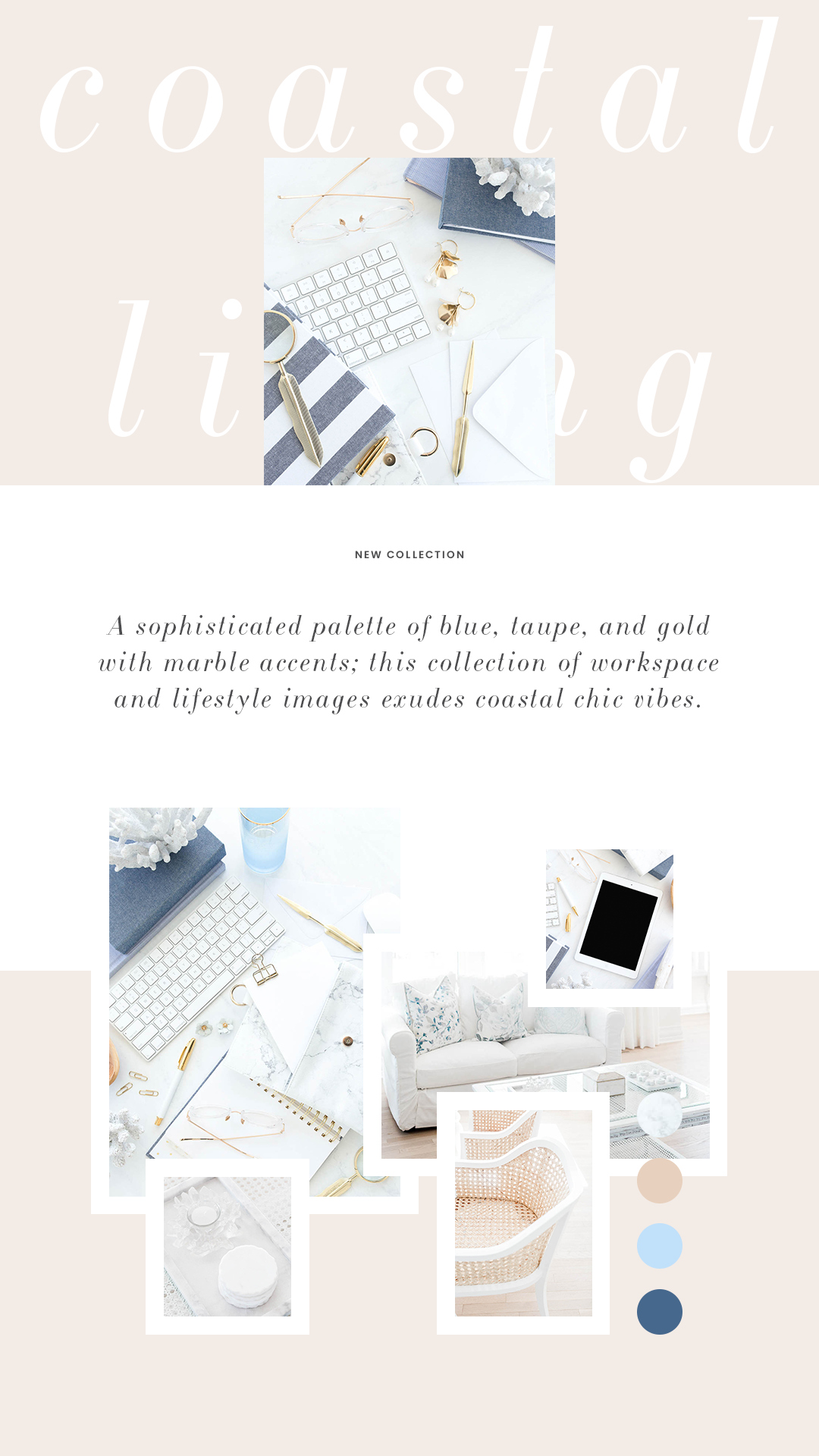 Haute Stock's Coastal Living features interior images and workspace flatlays for female entrepreneurs!