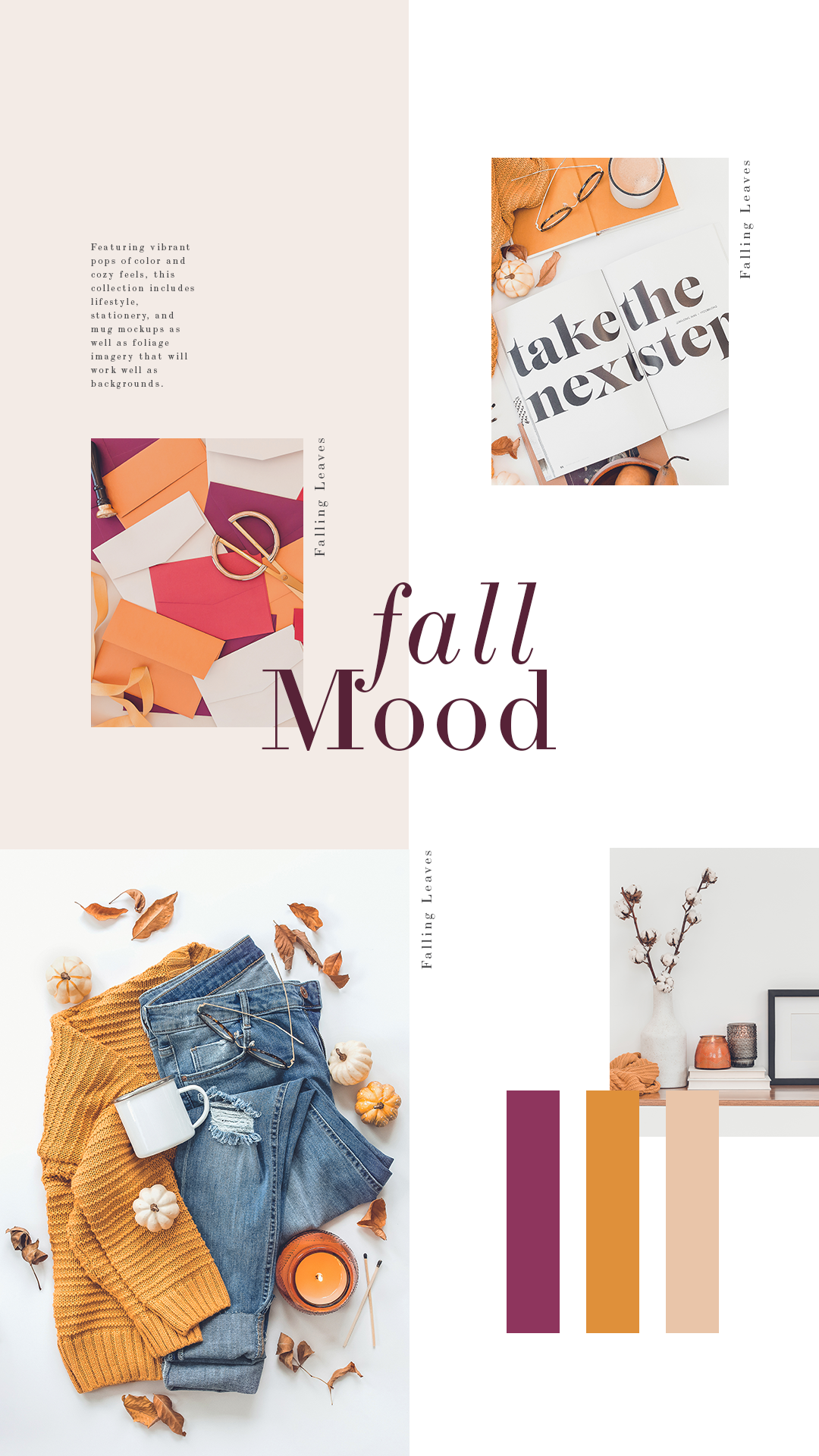 Warm and bold, these fall colors are perfect for brands that want to stand out on social media this season! With a mix of lifestyle and stationery images, the Falling Leaves Collection can be used for Instagram, Facebook, blog posts, or a seasonal w…