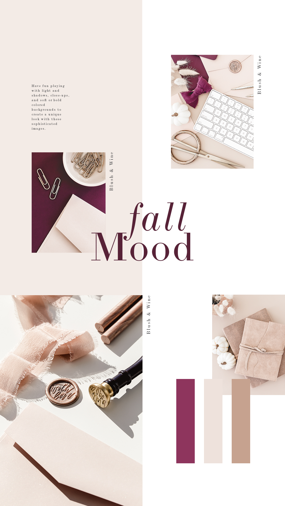 Blush and wine make the perfect pairing for a soft, feminine, fall color palette. This collection features stationery images for creative entrepreneurs, women business owners and bloggers.