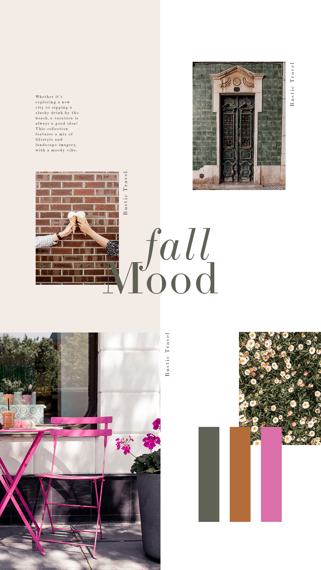 Olive green, burnt orange, and hot pink make a unique combination for a new spin on a fall color palette.