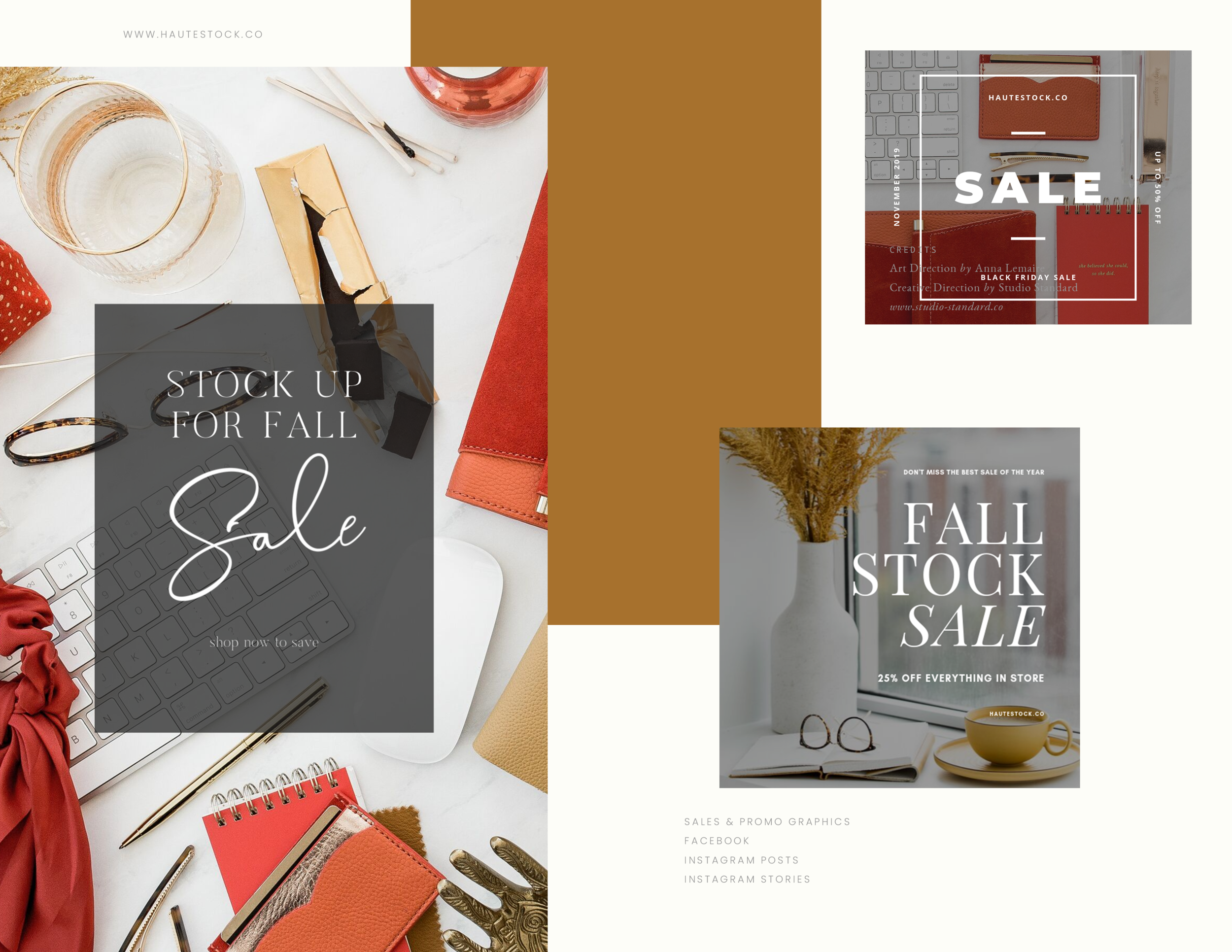 Create stunning sales graphics and pretty promotional images using Haute Stock photos and our fall and autumn collections.